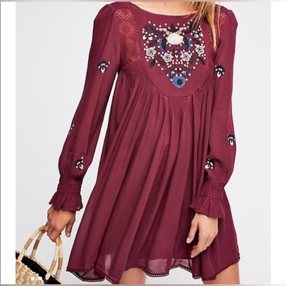Free People Bohemian Floral Moyo Embroidered dress XS